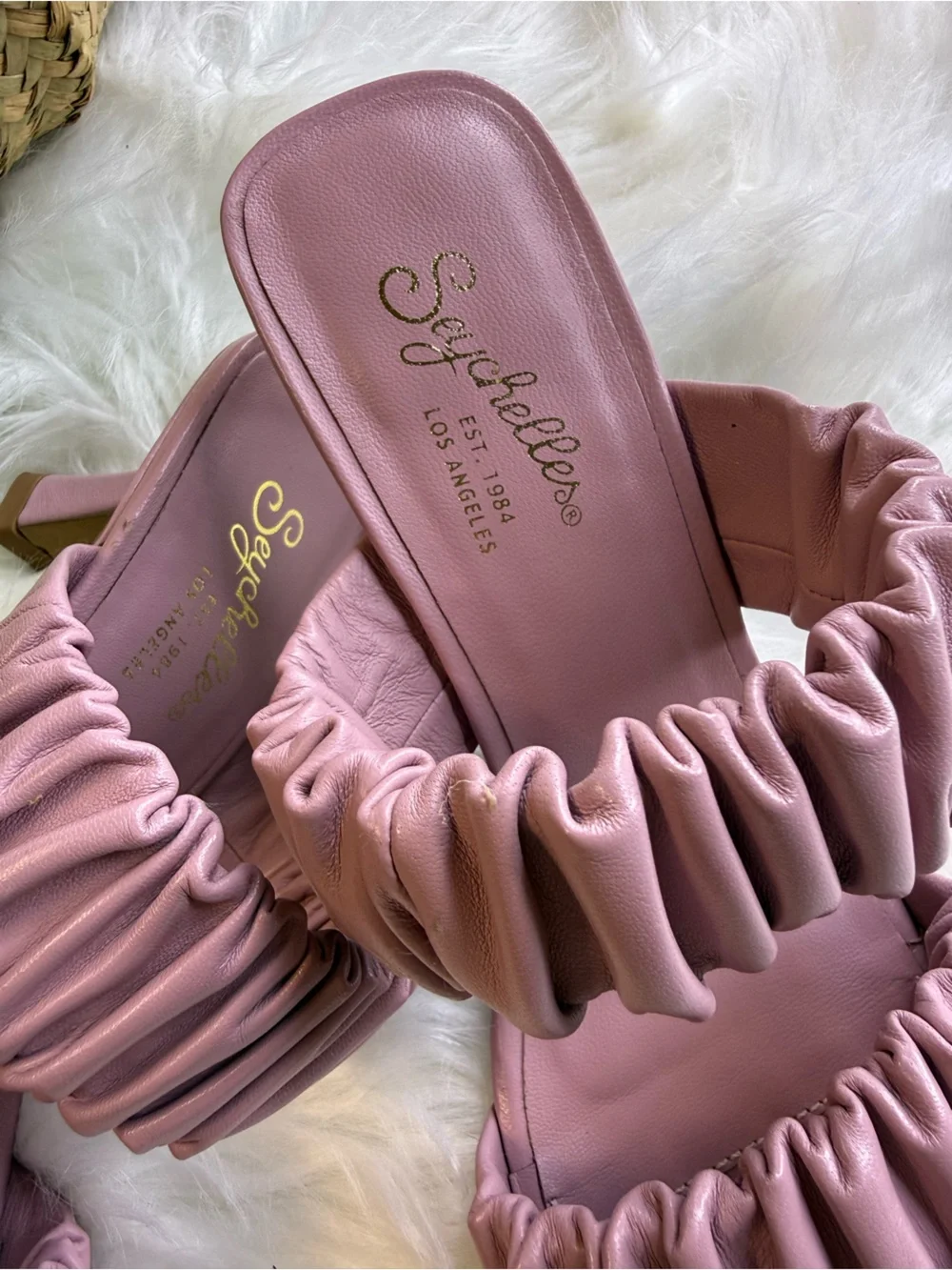 Seychelles Ruched Double-Strap Slide Sandals in Mauve